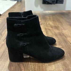 Black suede Ivanka Trump block heeled bootie